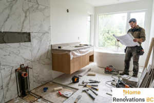 Bathroom renovation Vancouver project showing modern design and mid-construction details in a residential home