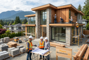 Luxury custom home builders Vancouver constructing a modern home.